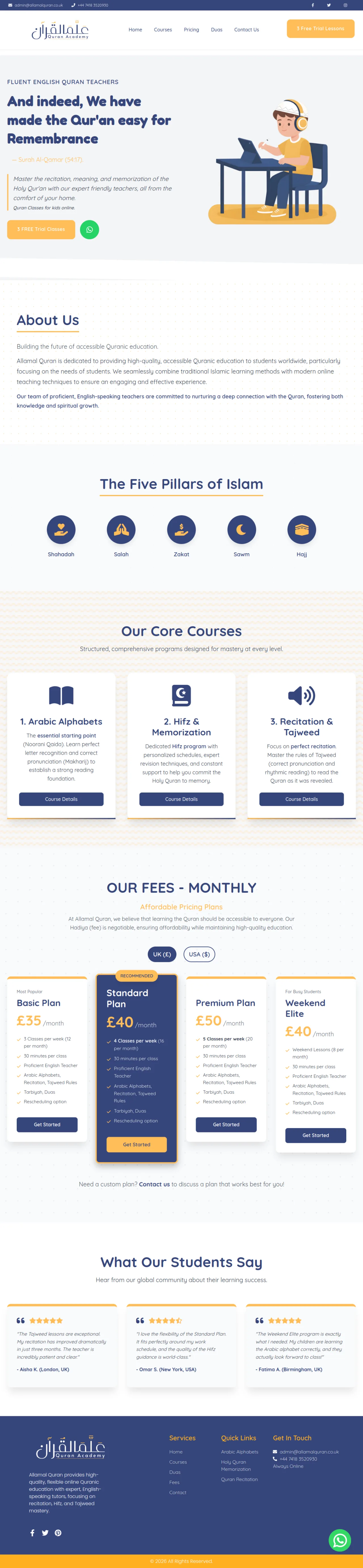 Latest Allama Quran academy homepage
